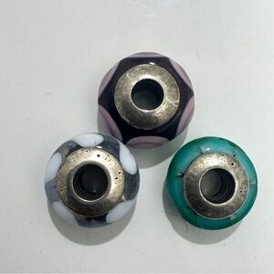 Pandora Multicolor Charm Set - Silver, Pink, Green